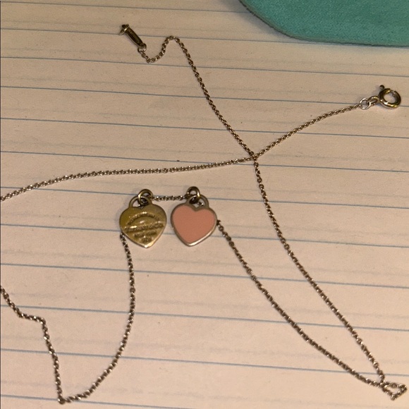 Authentic Tiffany Necklace 16 in Silver & Pink Heart Pendant Necklace Gorgeous - Picture 9 of 11